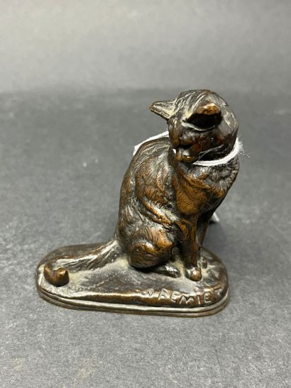 null FREMIET Emmanuel (1824-1910) d'après
Chat,
Epreuve en bronze à patine brune,...