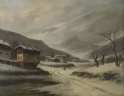 GIRARD (XIX)
Paysage de neige - Pont sur...