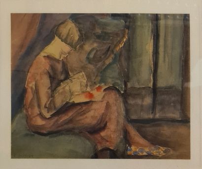 LEWITSKA Sonia, 1882-1937,
Femme au journal,
aquarelle...