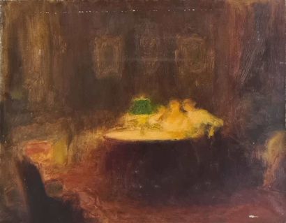 null LECOMTE Victor, attribué à,
Ébauche pour une scène d'amoureux, La Varenne 1896,huile...