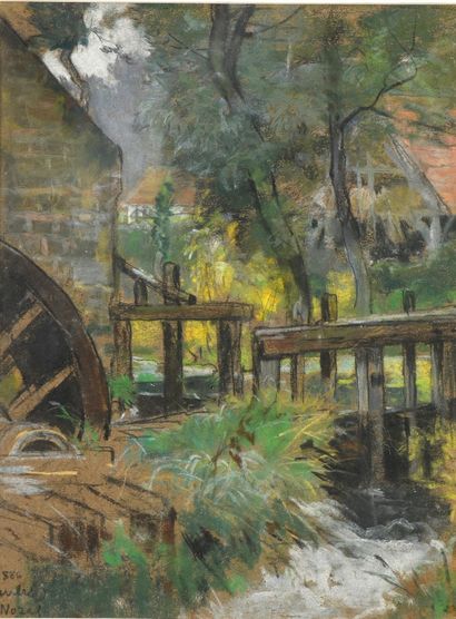 NOZAL Alexandre, 1852-1929,
Moulin à eau,
pastel...