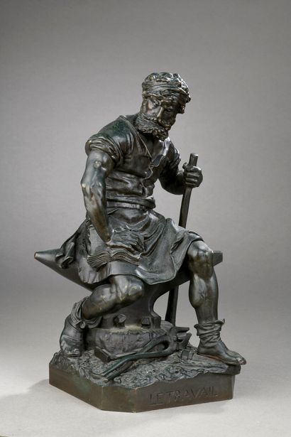 null LE BOURG, 1829-1906,
Le travail,
bronze à patine brun vert foncé (petits accidents),...