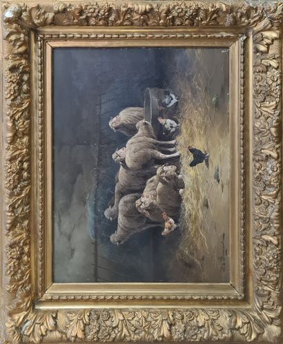 null BATTIGUANT (1847-1916) [Jules Gustave BAHIEU dit]
La bergerie 
Huile sur toile...