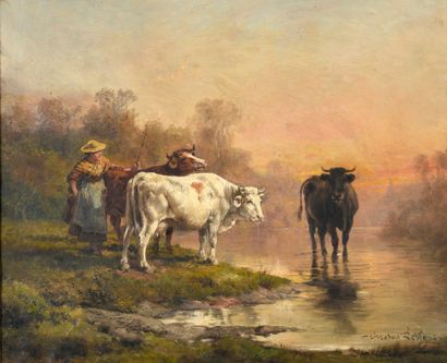 null LEVIGNE Théodore, 1848-1912
Vaches au ruisseau
paire d’huile sur toiles (restaurations...