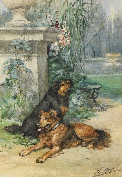 null DE PENNE Olivier Charles, 1831-1897
Deux chiens dans un parc
aquarelle (quelques...