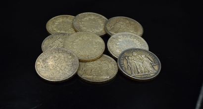 Lot de 9 pièces en argent de 10 Francs Type...