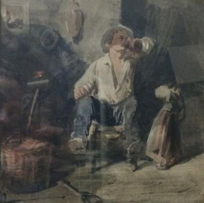 ECOLE XIXème siècle
Le buveur
Encre et aquarelle,...