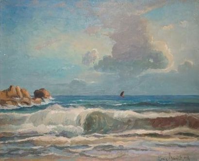 BAUDIT Louis, 1870-1960
Bord de mer aux vagues,...