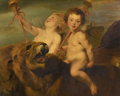 null RUBENS Pierre Paul (d'après)
1577 - 1640

Deux amours chevauchant deux lions...