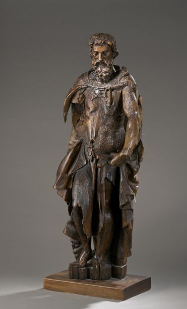 Saint Jean-Baptiste en chêne sculpté. Debout,...