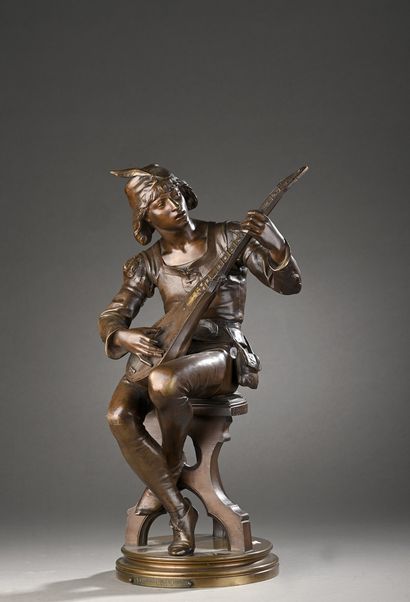 null BOISSEAU Émile, 1842-1923
Oysel le troubadour
bronze à patine brune nuancée...