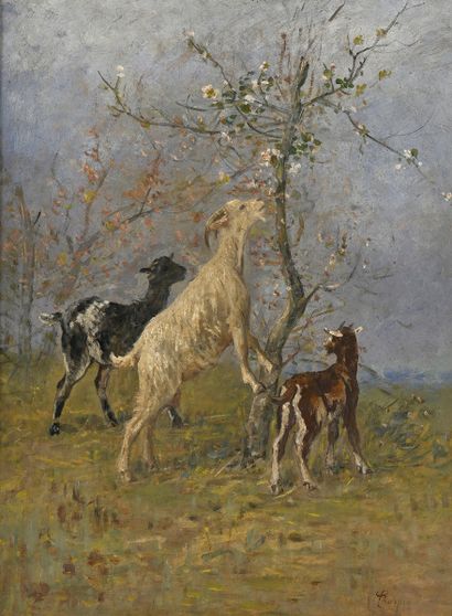 CHARPIN Albert, 1842-1924
Chèvres au verger
huile...