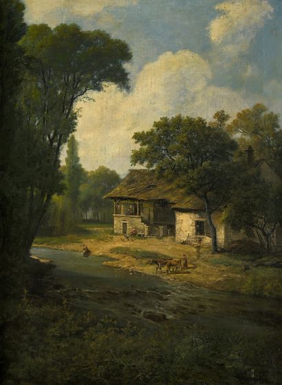 null CORNU Jean-Jean, 1819-1876
Ferme au bord d’une rivière, 1868
huile sur toile...