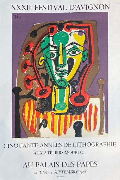 null PICASSO Pablo (1881-1973) d'ap., affiche d'exposition, 23e festival d'Avignon,...