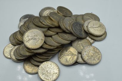 Lot de pièces en argent 5 Francs Semeuse.
Poids...