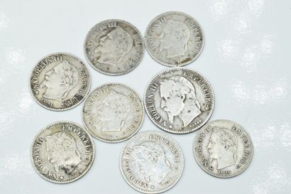 Lot de 8 pièces en argent de 20cts Napoléon...