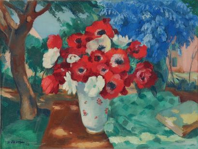 Charles KVAPIL, 1884 -1957 Bouquet au jardin, 1938 Huile sur toile, signée et datée...