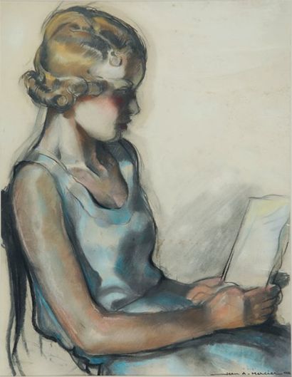 null Jeune femme à la lecture, 1934 Pastel sur papier (traces de plis et déchirure...