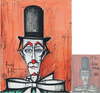 Bernard BUFFET, 1928 -1999 Clown au chapeau noir, 1976 Aquarelle et encre de Chine...