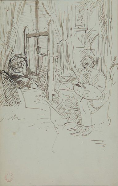 Alfred DEHODENCQ, 1822-1882 Peintre et modèle Dessin à la mine de plomb et encre...