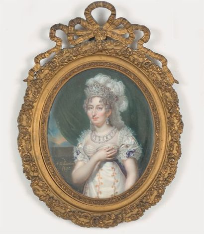 null Miniature ovale sur ivoire peint de la duchesse d'Angoulême (1778 - 1851), fille...