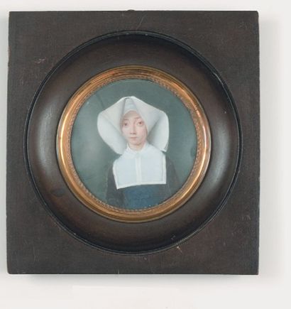 null La soeur de Saint -Vincent de Paul Miniature circulaire peinte sur ivoire. Diamètre...