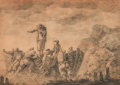 PILLEMENT Jean (Paris 1728 - id. ; 1808) Marins poussant une barque dans la mer Pierre...
