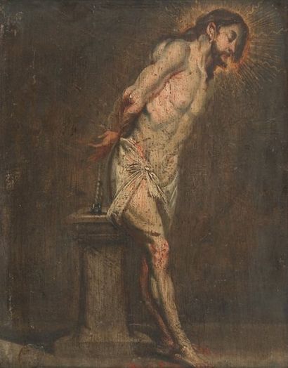 Attribué à Abraham van DIEPENBECK (1596 - 1675) Le Christ à la colonne Panneau de...