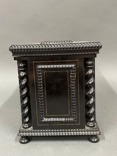 null Rectangular mailbox in blackened wood with inlaid mother-of-pearl and gilded...