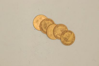 Lot de cinq pièces en or de 10 francs comprenant...