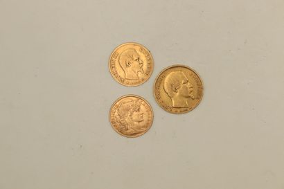 null Lot de pièces en or comprenant : 
- une pièce de 20 Francs Napoléon tête nue...