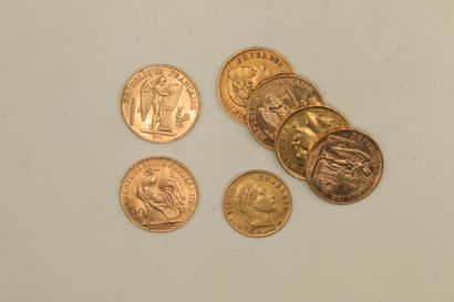 Lot de pièces en or comprenant : 
- 6 x 20...