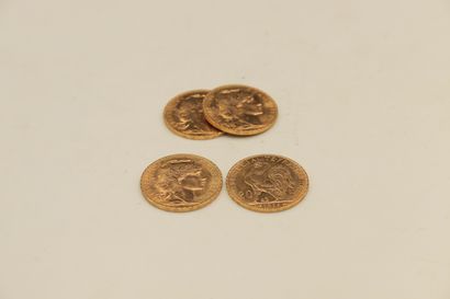 Lot composé de 4 pièces en or de 20 Fr au...