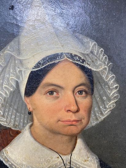 null FRENCH SCHOOL 19th century
Bust of a woman with a lace headdress,
oil on canvas,...
