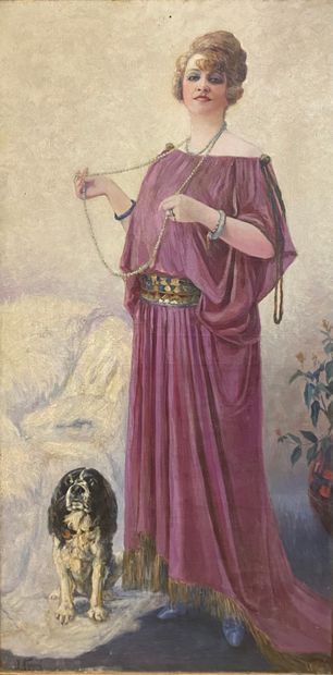 null SYROVY Josef (1879-1956)
Femme au collier de perles avec son chien,
huile sur...