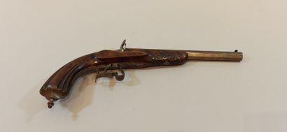 null FLOBERT-type salon pistol.
Wooden stock carved with fluting, engraved fittings.
Caliber:...