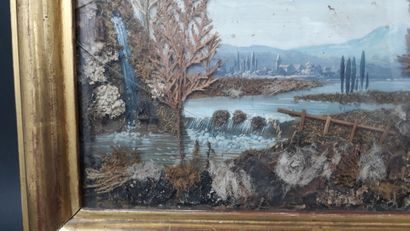 null Deux dioramas formant pendant et figurant deux paysages lacustres en aquarelles...