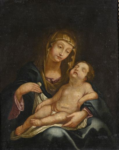 null 18th century FRENCH SCHOOL

The Virgin and Child asleep 
Oil on canvas (lining;...