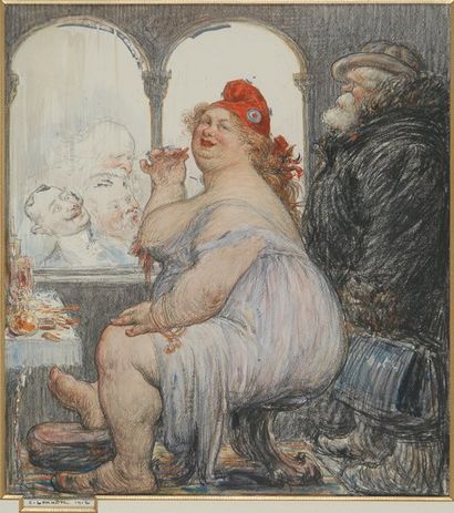 Charles LÉANDRE, 1862 -1930 Les amants de Marianne, 1912 Aquarelle et crayon noir,...
