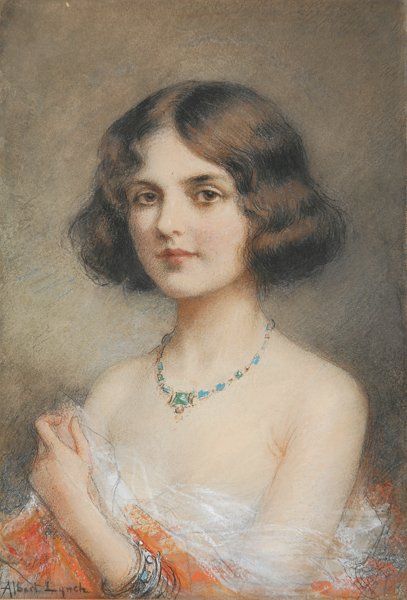 null Jeune femme au collier d'émeraudes Pastel, signé en bas à gauche avec envoi...