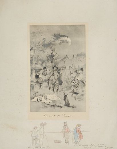 Adolphe WILLETTE, 1857-1926 La mort de Pierrot Estampe avec dessin à la plume, encre...