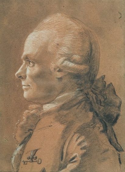 École FRANÇAISE du XVIIIe siècle Portrait d'homme de profil Crayon noir et blanc....