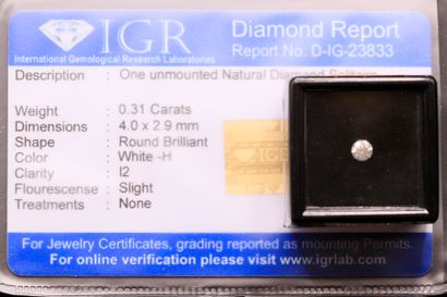 null Diamant "white H" rond sous-scellé.
Accompagné d'un certificat de l'IGR indiquant...