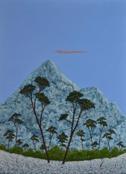 AICARDI Hubert, né en 1922 La montagne au nuage orange Peinture sur isorel, signé...