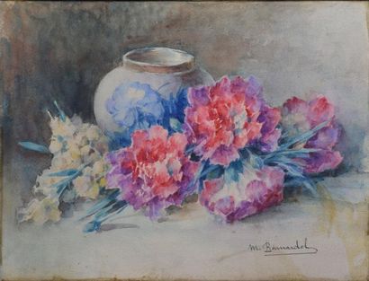 BONNARDEL Marcelle, 1900-1982 Jeté de pivoines - Roses - Anémones Trois aquarelles...