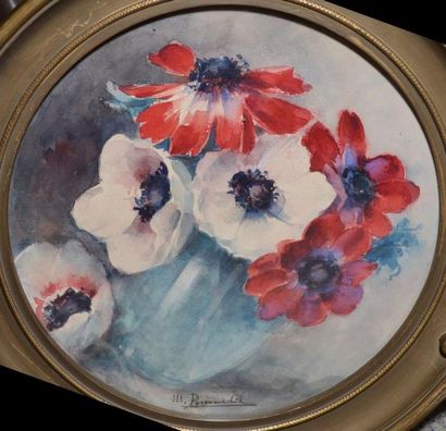 BONNARDEL Marcelle, 1900-1982 Jeté de pivoines - Roses - Anémones Trois aquarelles...