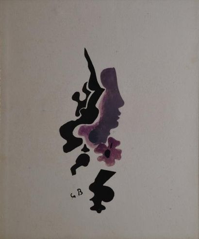 BRAQUE Georges, 1882-1963 Profil Pochoir (légères rousseurs), monogramme en bas à...