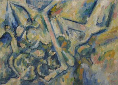 CABUS Gérard, né en 1928 Composition verte et bleue, 1959 Huile sur toile, signée...