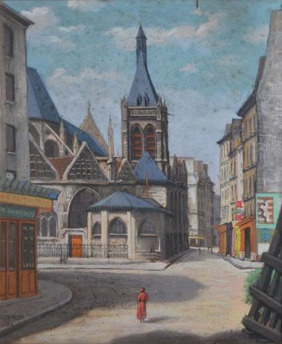 CARIO Louis, 1889-1941 Église à Paris, 1934 Pastel (quelques rousseurs), signé et...