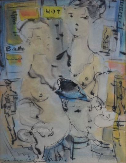 CHIMKEVITCH Sacha, 1920-2006 Scène de rue Aquarelle, signée en bas à gauche, 22,5x18...